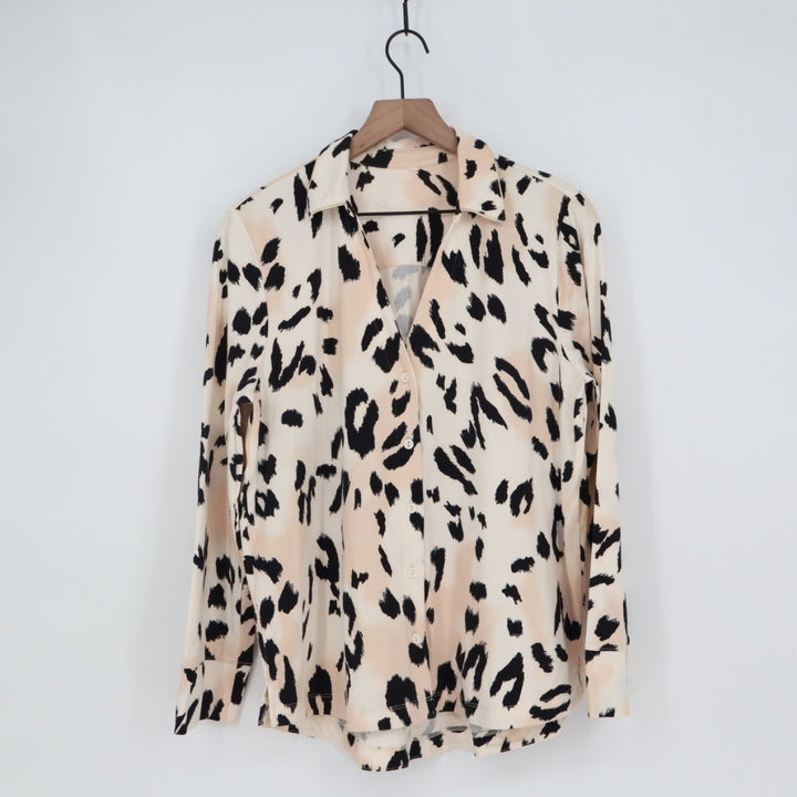 Shirt Womens Multicolor Leopard Print Button Front Spread Collar Button Up