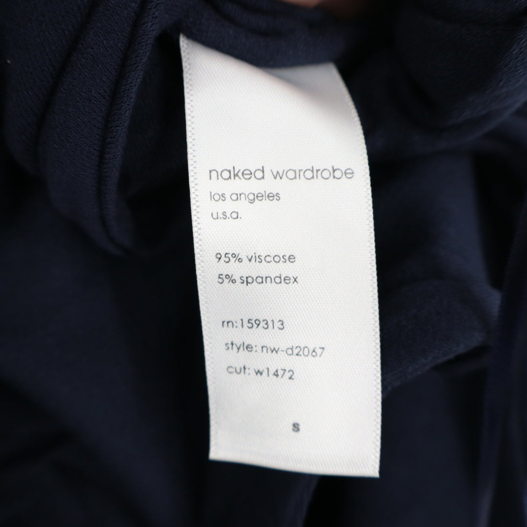 Naked Wardrobe Navy Blue One Shoulder Side Tie Maxi Dress Small