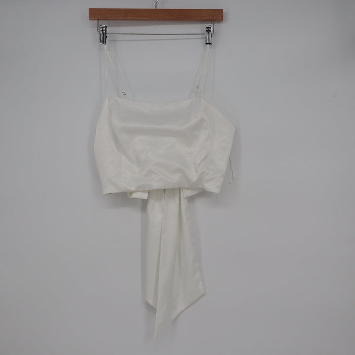 Stile Collection White Oversized Bow Detail Cropped Tank Top Large