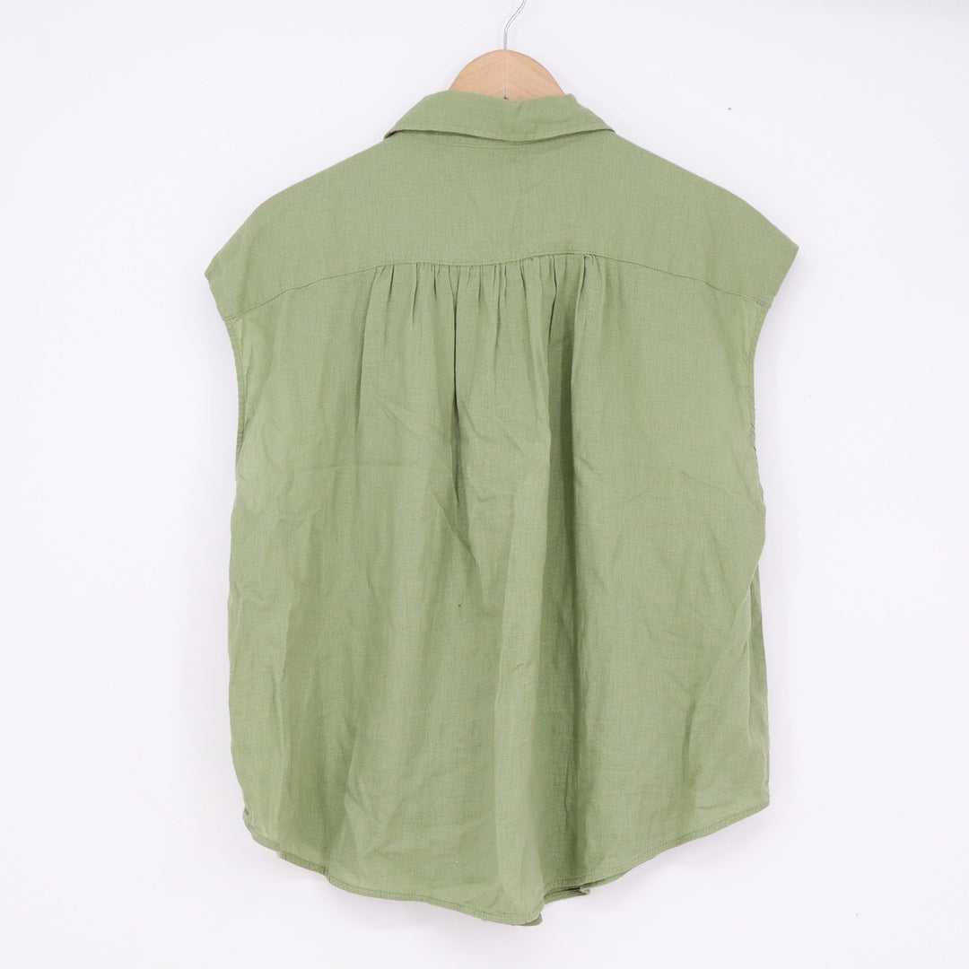 H&M Womens Linen Blend Sleeveless Button Down Blouse Sage Green Medium