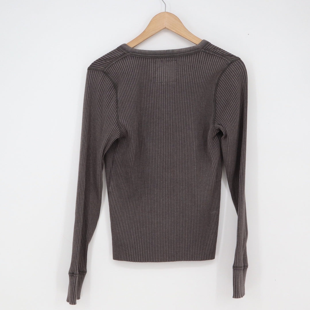 Aerie Top Womens L Henley Charcoal Gray Ribbed Long Sleeve Excellent