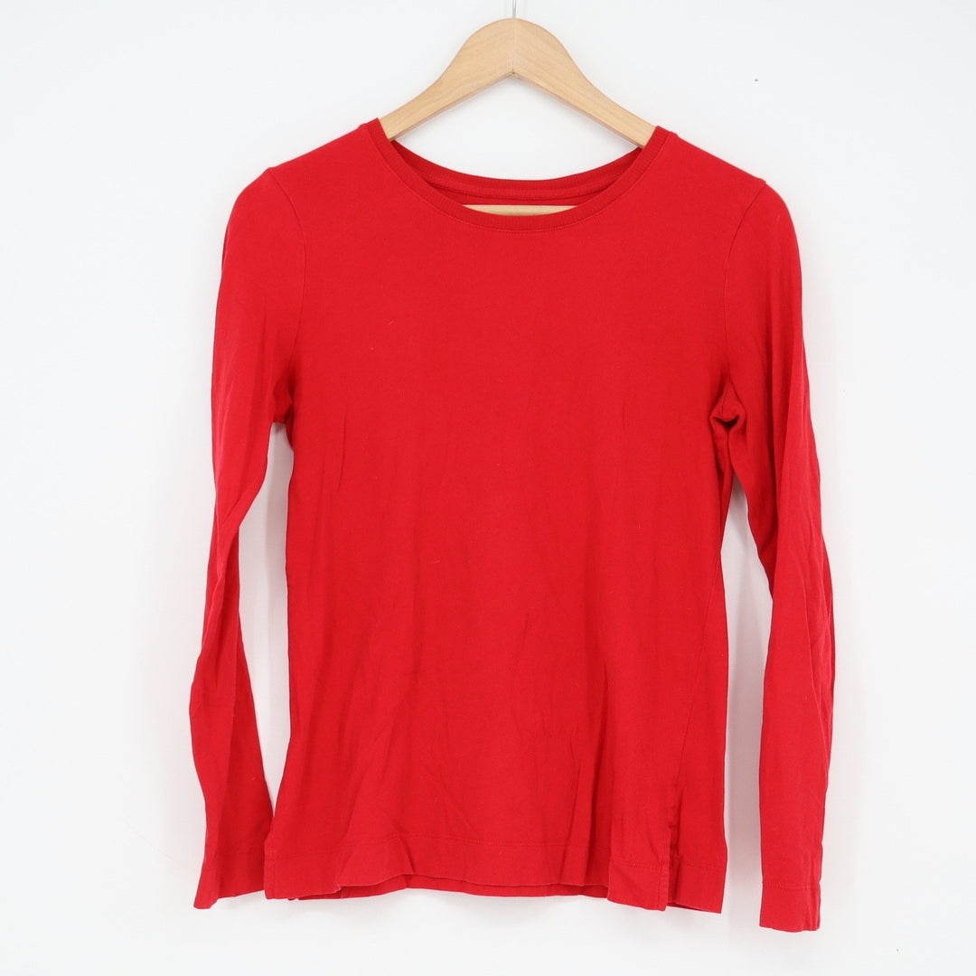 Ann Taylor LOFT Womens Small Red Cotton Long Sleeve Crew Neck Basic Tee Shirt