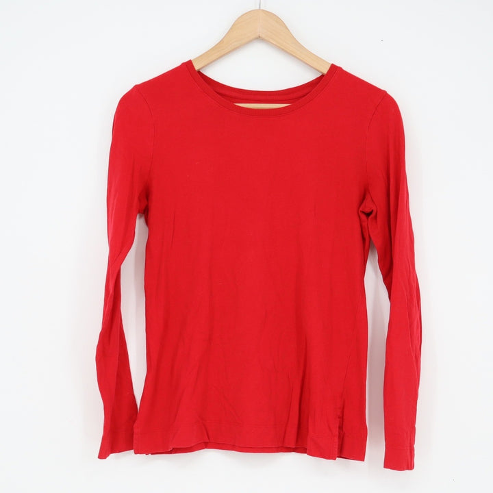 Ann Taylor LOFT Womens Small Red Cotton Long Sleeve Crew Neck Basic Tee Shirt