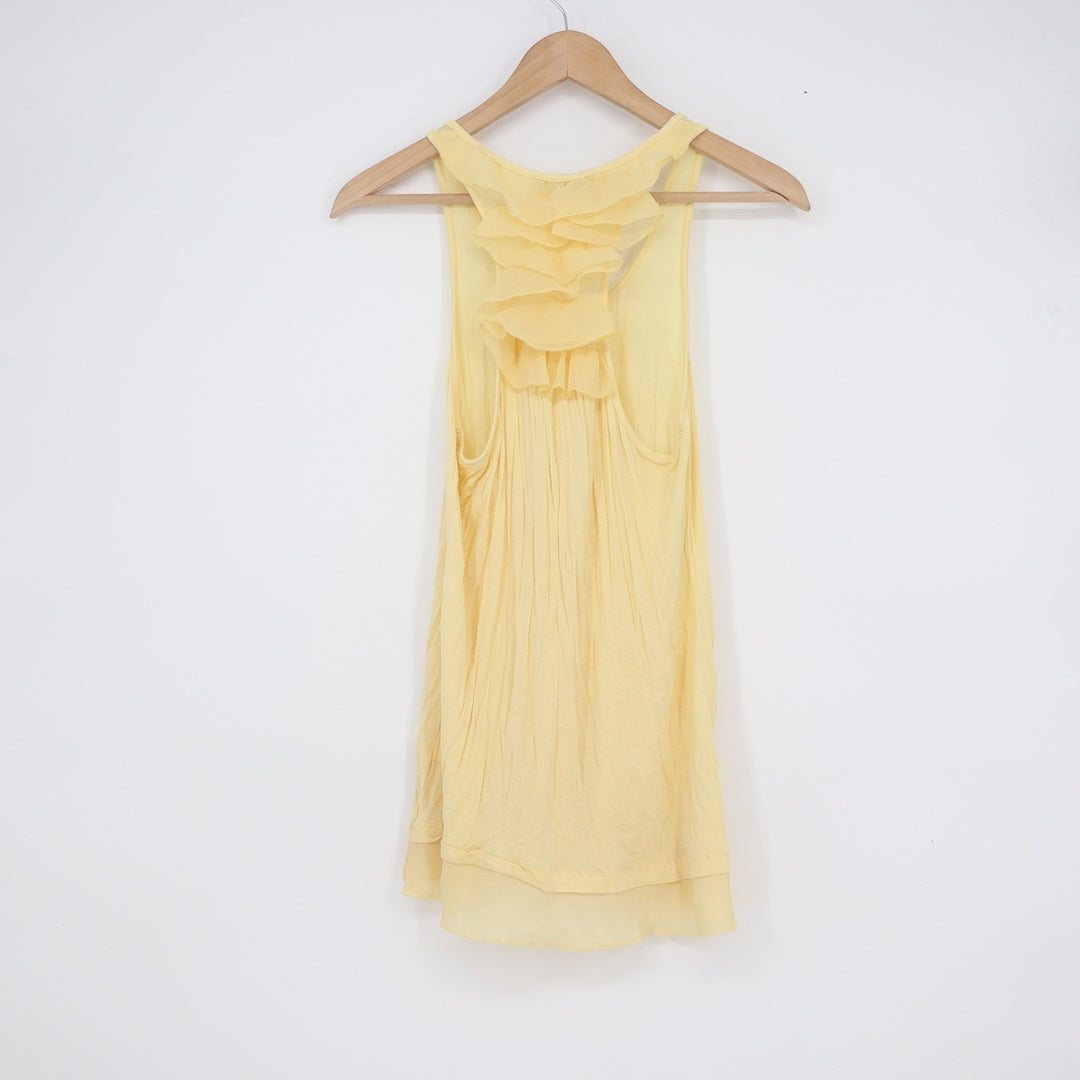 Lucy & Laurel Womens Small Yellow Ruffle Racerback Layered Chiffon Hem Tank Top