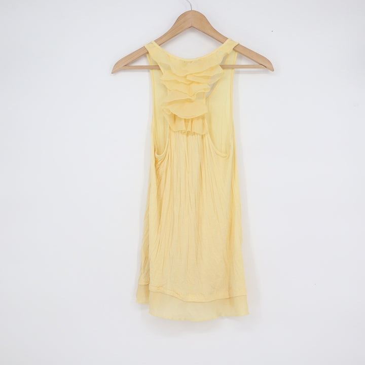 Lucy & Laurel Womens Small Yellow Ruffle Racerback Layered Chiffon Hem Tank Top