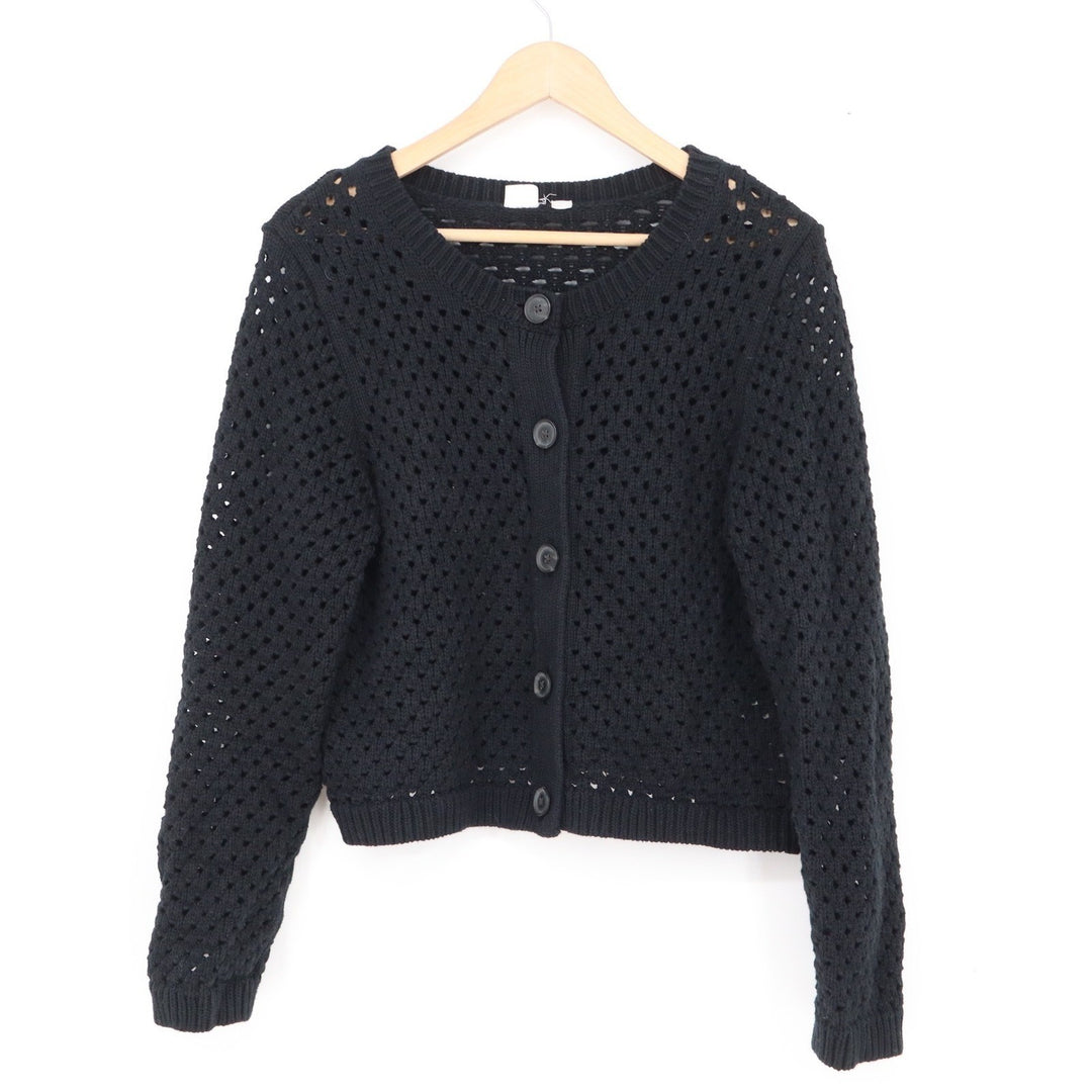 Gap Womens Black Open Knit Cotton Cardigan Sweater Size L Crochet Pointelle