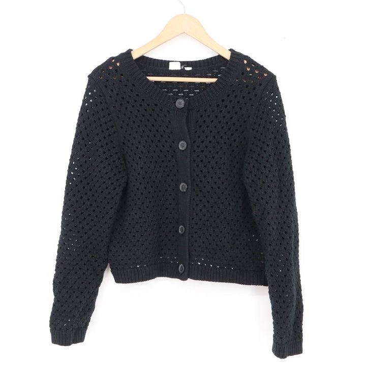 Gap Womens Black Open Knit Cotton Cardigan Sweater Size L Crochet Pointelle
