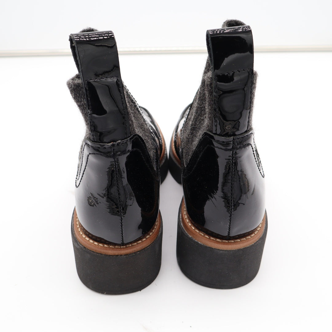 Dolce Vita Black Patent Leather Sock Chelsea Platform Boots Grey Knit Size 6