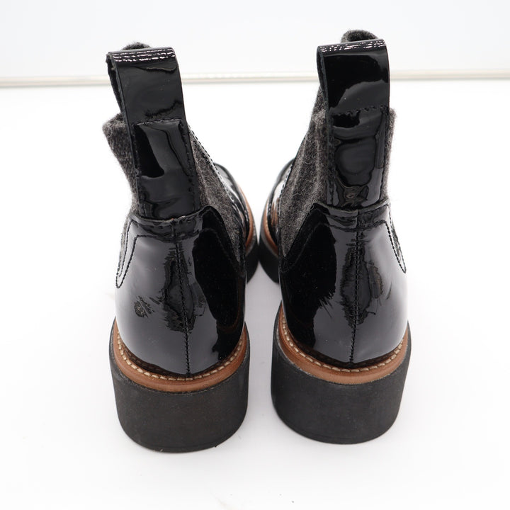 Dolce Vita Black Patent Leather Sock Chelsea Platform Boots Grey Knit Size 6