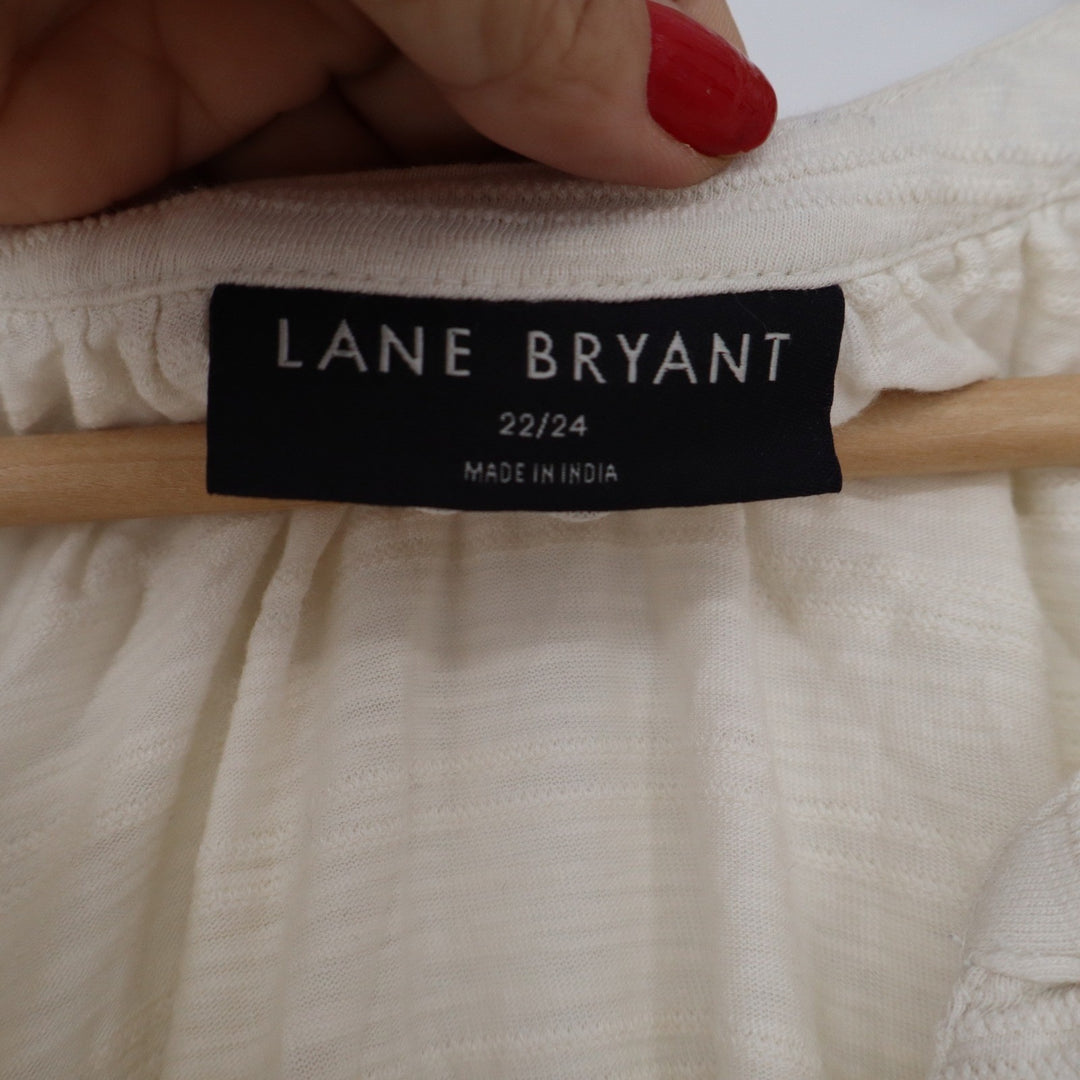 Lane Bryant Cream Slub Knit Button Front V-Neck Top Plus Size 22/24 Short Sleeve