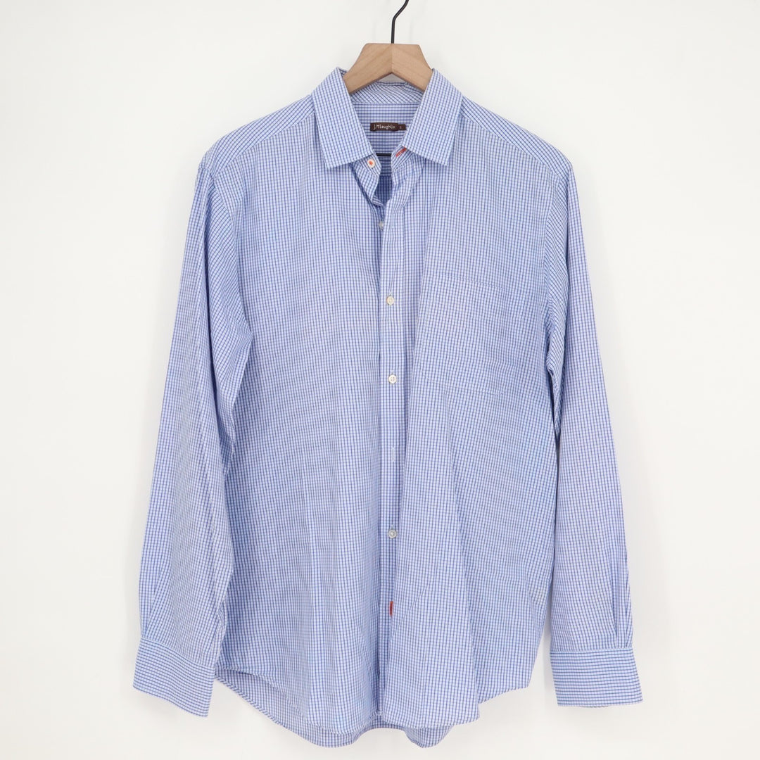 J.Mclaughlin Shirt Mens Small Blue Gingham Check Cotton Long Sleeve Button Up