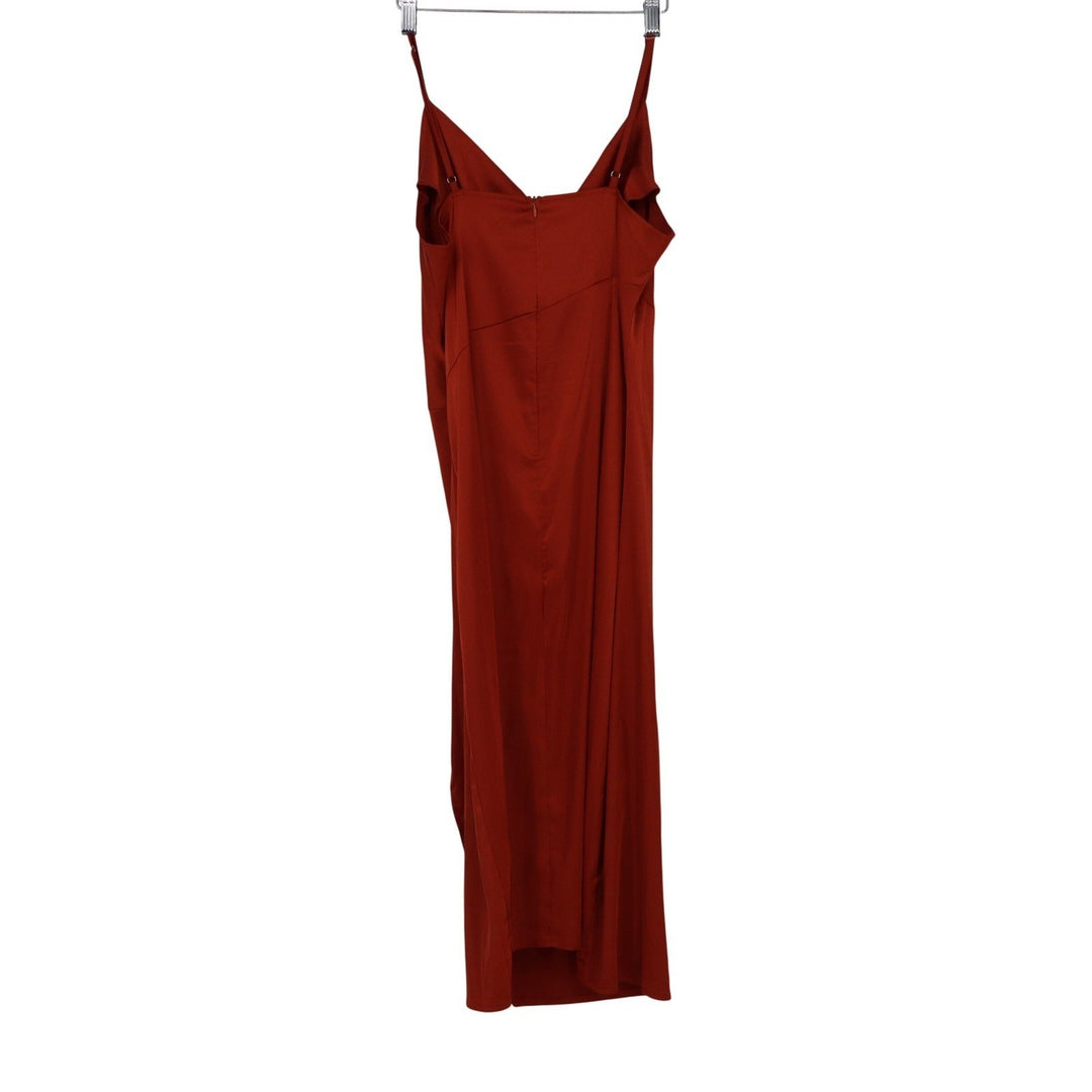 Rust Red Cowl Neck Midi Dress Spaghetti Strap Side Slit Size L