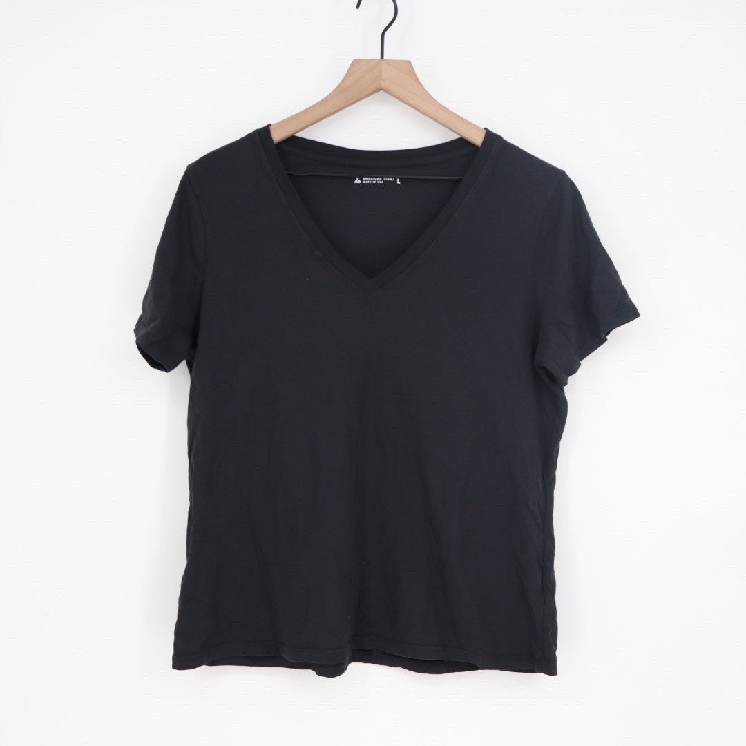 American Giant Womens Black V Neck T Shirt Made in USA Size L