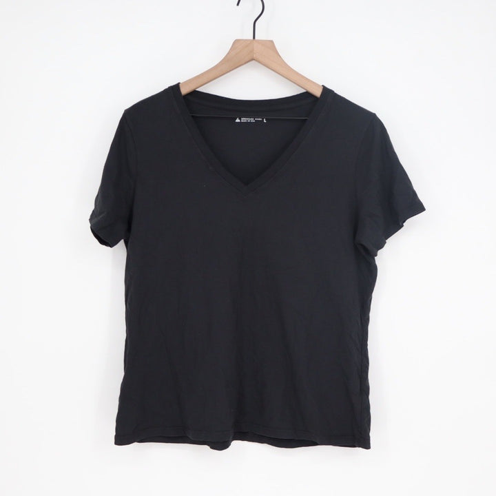 American Giant Womens Black V Neck T Shirt Made in USA Size L