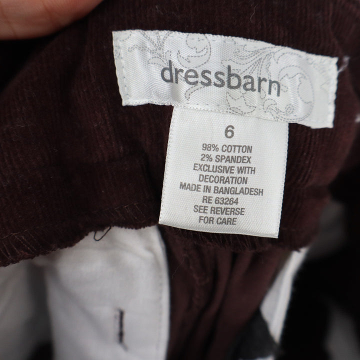 Dressbarn Brown Corduroy Straight Leg Pants Womens Size 6 Cotton Stretch Casual