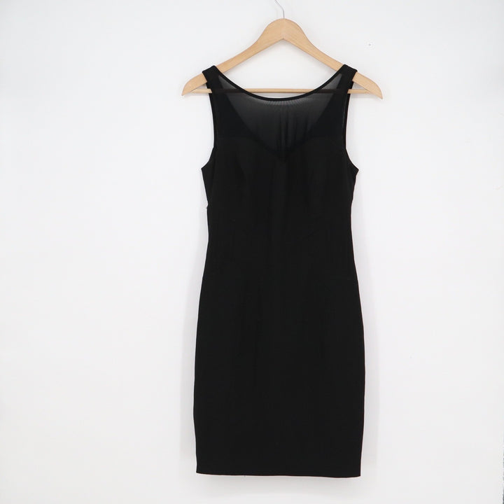 Bebe Women's Black Mesh Illusion Neck Sheath Bodycon Dress Size 4