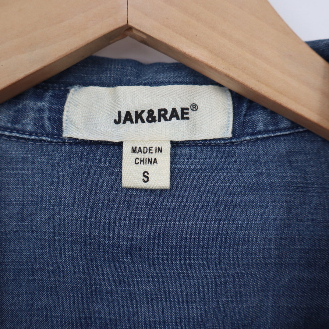 Jak & Rae Button-down Women S Tie Front Blue Chambray Tencel Long Sleeve Exc