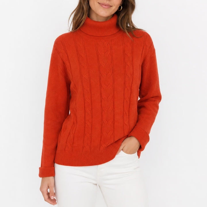 Brick Red Cable Knit Turtleneck Sweater Womens XL Long Sleeve Pullover