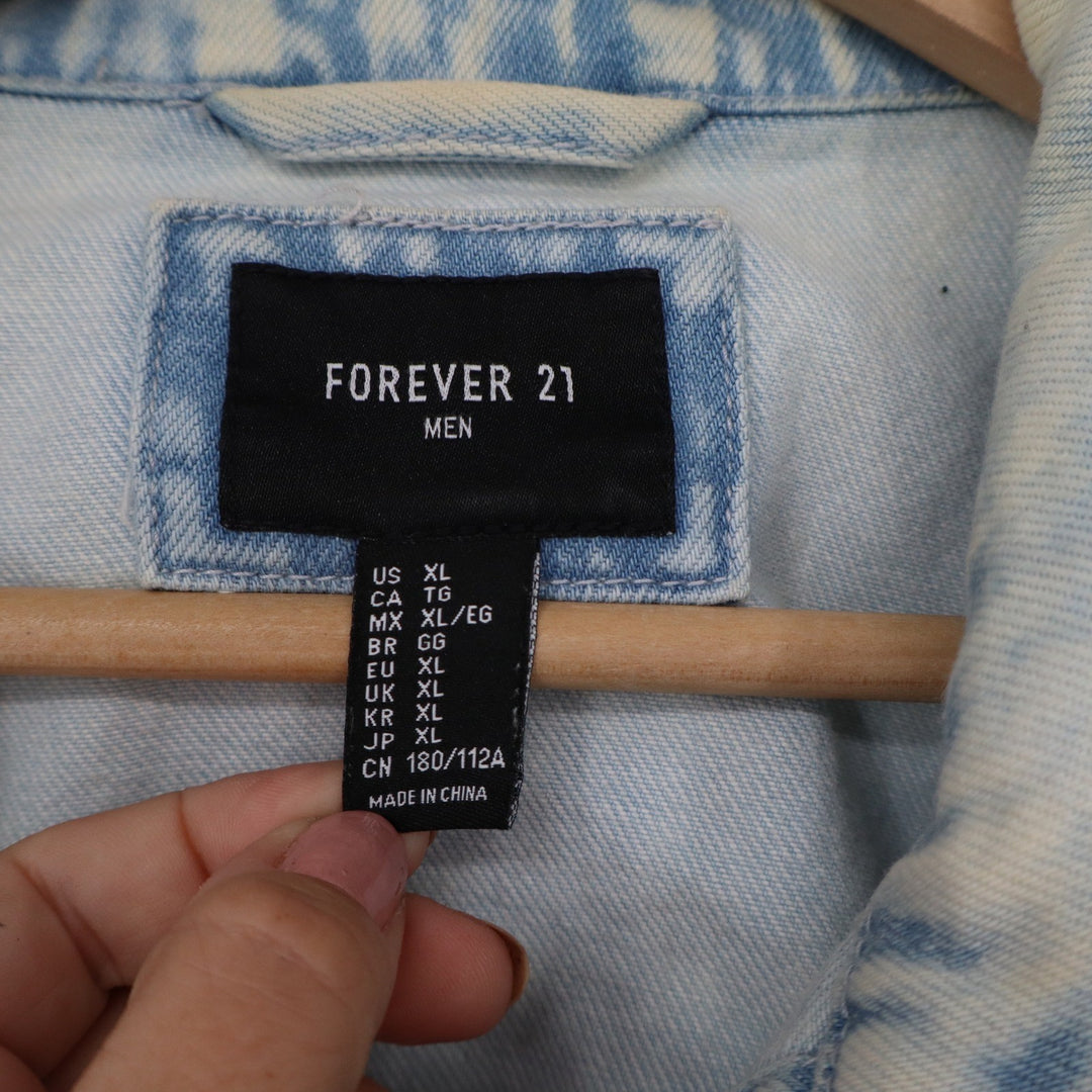Forever 21 Men Light Wash Acid Wash Denim Trucker Jacket XL Blue Cotton