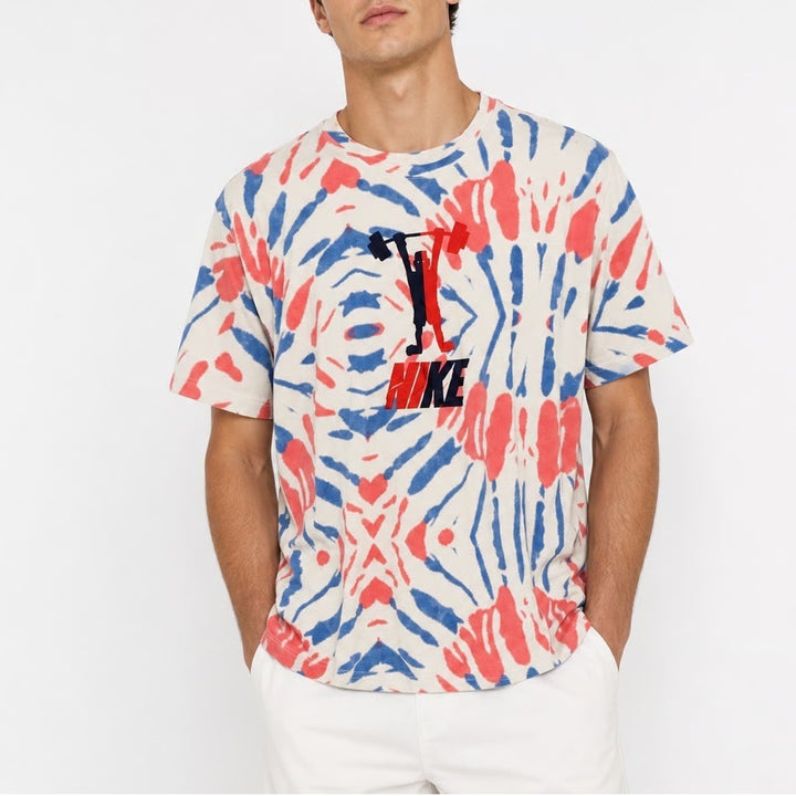Nike Dri-FIT Mens XXL Tie Dye Weightlifting Graphic T-Shirt Red Blue