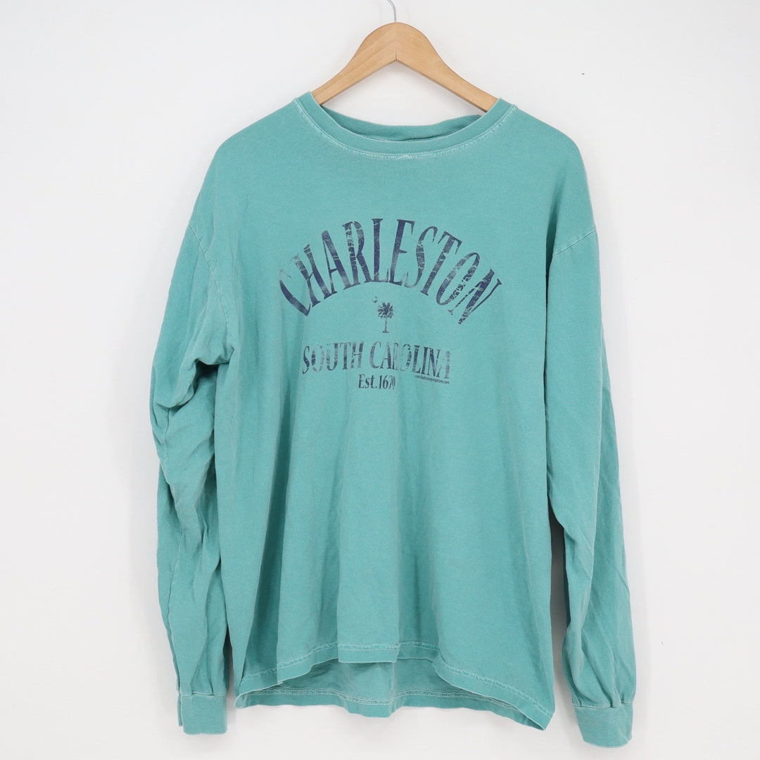 Comfort Colors Charleston South Carolina Teal Long Sleeve Graphic T-Shirt Large