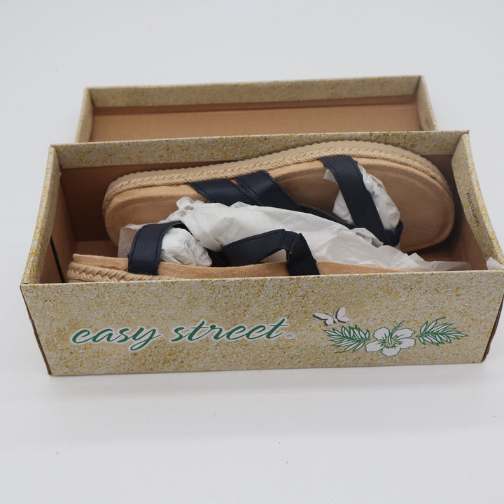 Easy Street Song Navy Blue Strappy Thong Espadrille Sandals Mens 6.5N New In Box