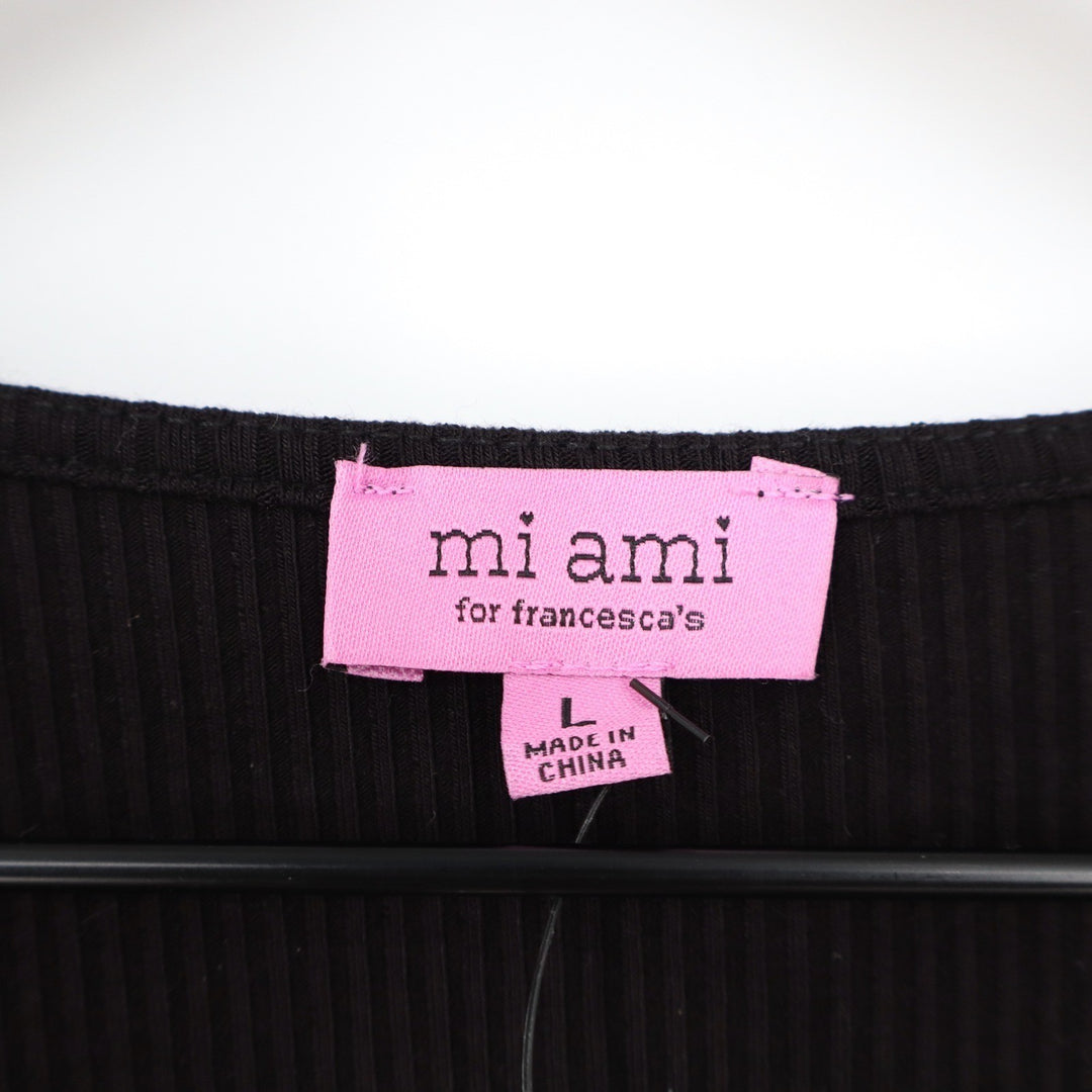 Mi Ami for Francesca's Black Ribbed Twist Front V-Neck Crop Top L