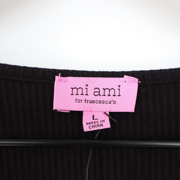 Mi Ami for Francesca's Black Ribbed Twist Front V-Neck Crop Top L