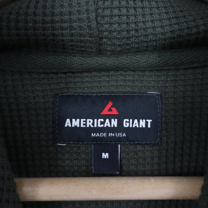 American Giant Summit Hoodie Mens M Green Cotton Waffle Knit Kangaroo Pocket