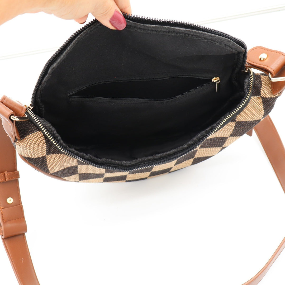 Unbranded Crossbody Bag Womens OS Checkered Brown Crescent Sling Pouch Excellent