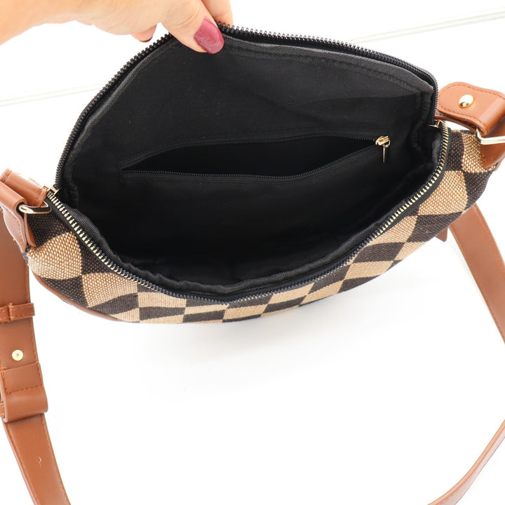 Unbranded Crossbody Bag Womens OS Checkered Brown Crescent Sling Pouch Excellent