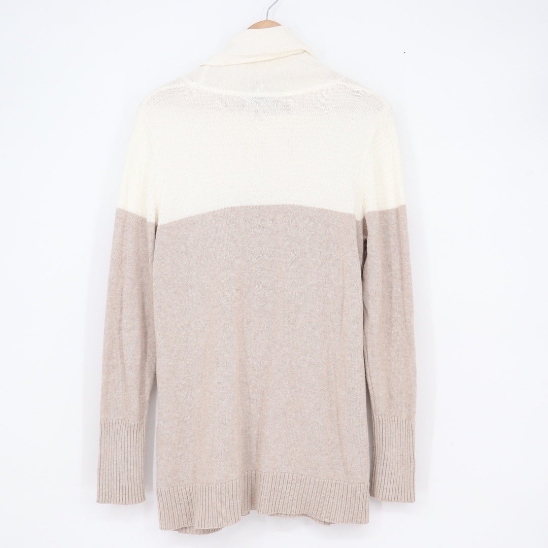 Tahari Women's Cowl Neck Color block Tunic Sweater Tan Cream Size L