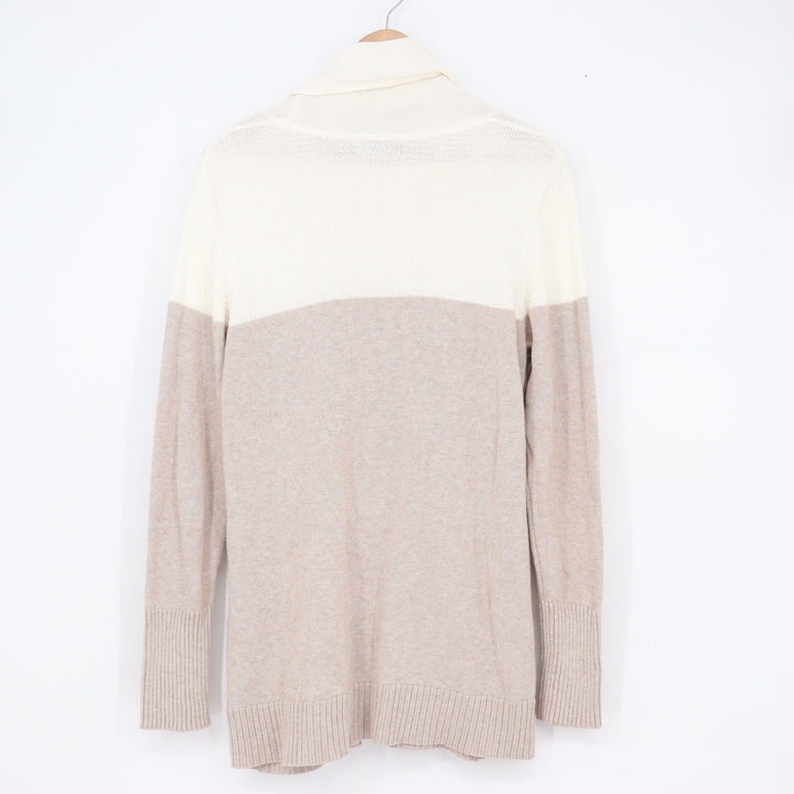 Tahari Women's Cowl Neck Color block Tunic Sweater Tan Cream Size L