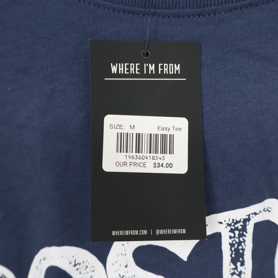 Where I'm From Boston USA Easy Tee Navy Blue Graphic T-Shirt Mens Medium NEW