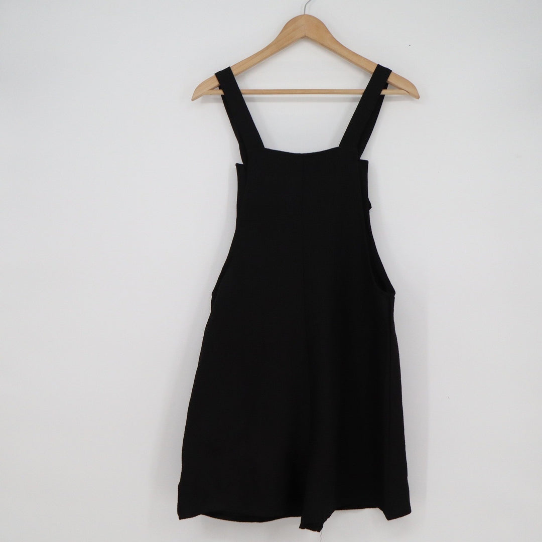 Emery Rose Womens Black Overall Romper Sleeveless Textured Shortalls Size M
