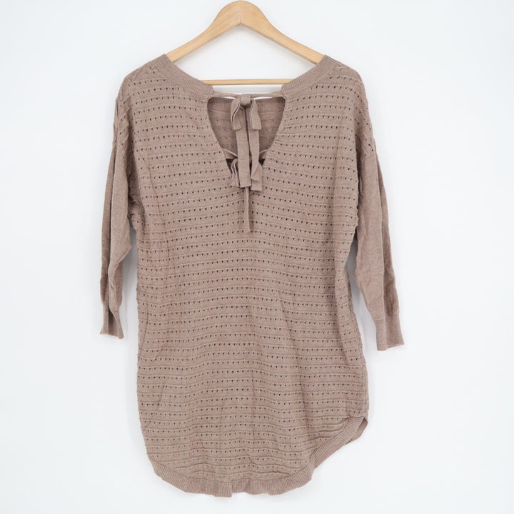 New York & Company Soho Jeans Tunic Sweater Womens Small Brown Cotton Perforated