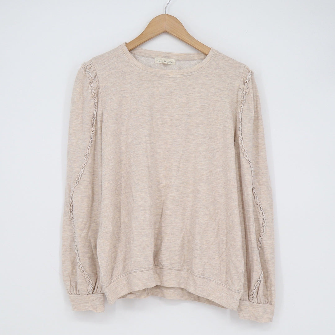 Nine Britton Ruffle Shoulder Sweatshirt Oatmeal Heather Tan Womens Large