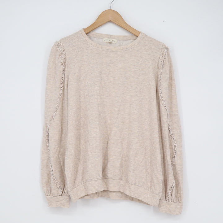Nine Britton Ruffle Shoulder Sweatshirt Oatmeal Heather Tan Womens Large
