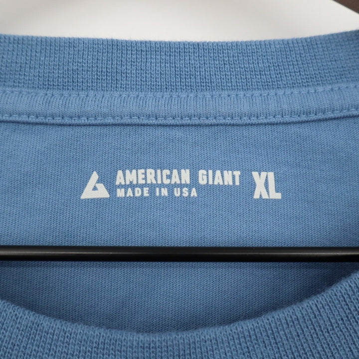 American Giant T-Shirt Mens XL Blue Cotton Crew Neck Long Sleeve Front Pocket