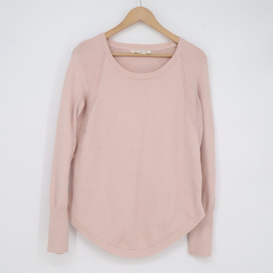 RD Style Womens Blush Pink Ribbed Shoulder Curved Hem Knit Sweater M
