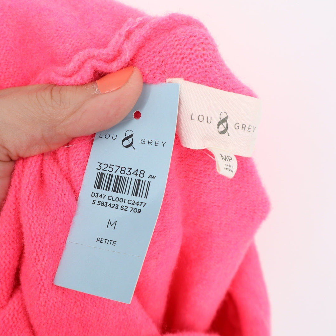 Lou & Grey Neon Pink Knit Hoodie Sweater Petite Medium MP