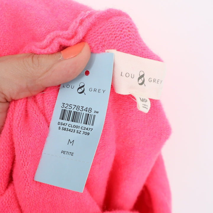 Lou & Grey Neon Pink Knit Hoodie Sweater Petite Medium MP