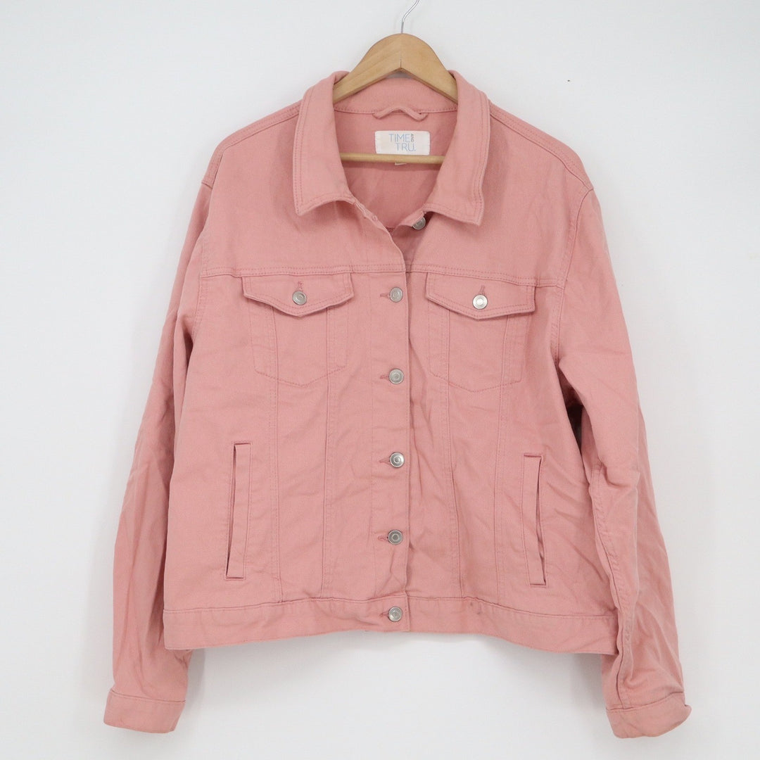 Time and Tru Womens XXL Pink Stretch Denim Trucker Jacket