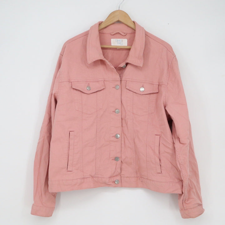 Time and Tru Womens XXL Pink Stretch Denim Trucker Jacket
