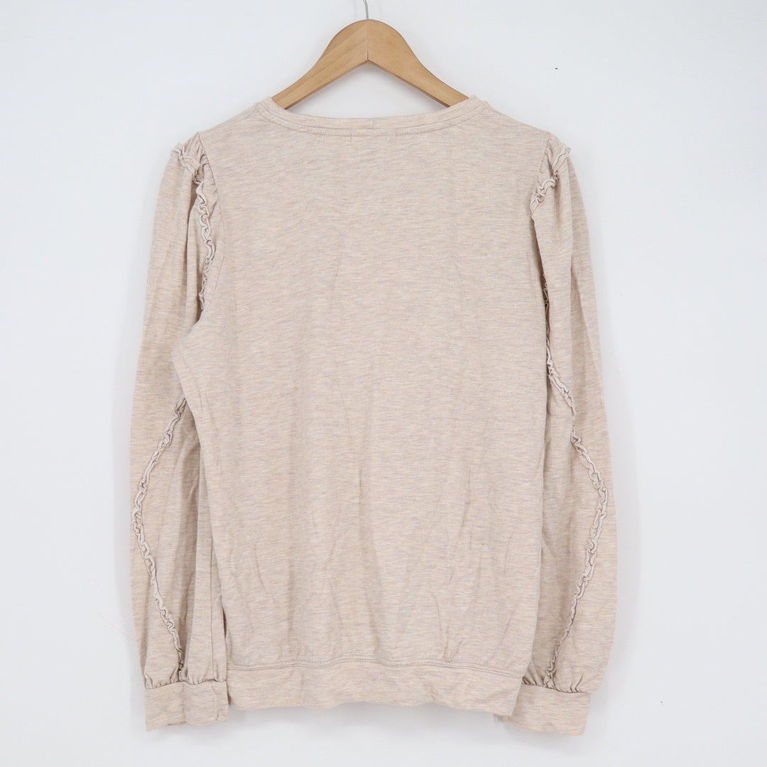 Nine Britton Ruffle Shoulder Sweatshirt Oatmeal Heather Tan Womens Large
