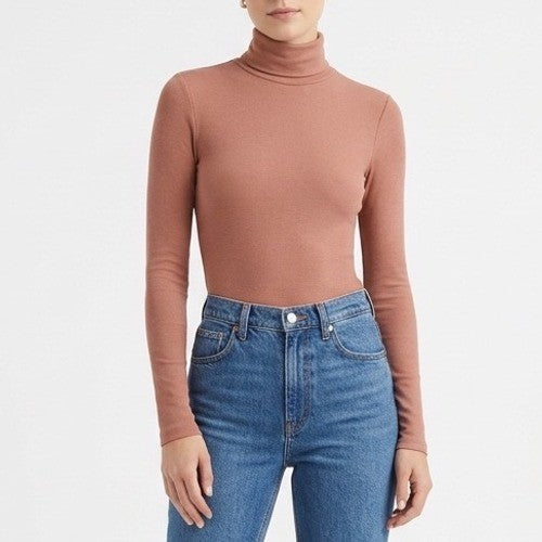 Naked Wardrobe Mocha Brown Turtleneck Long Sleeve Thong Bodysuit M