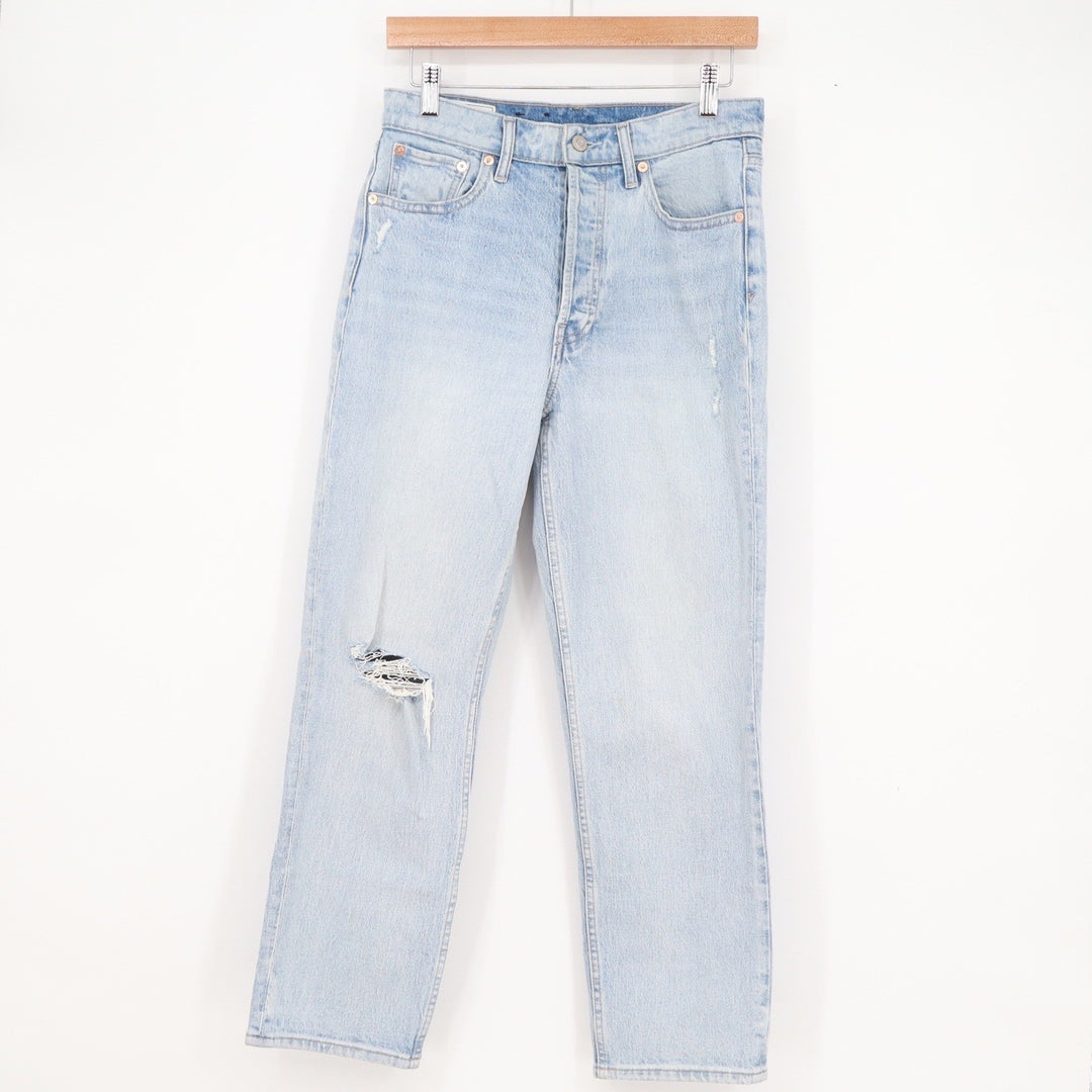 Gap Cheeky Straight High Rise Distressed Light Wash Blue Jeans Womens 6 28