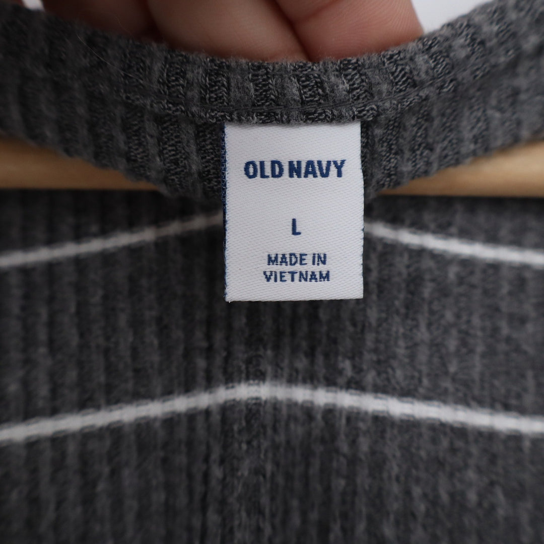 Old Navy Womens Grey White Striped Ribbed Button Front V-Neck Midi Dress Large