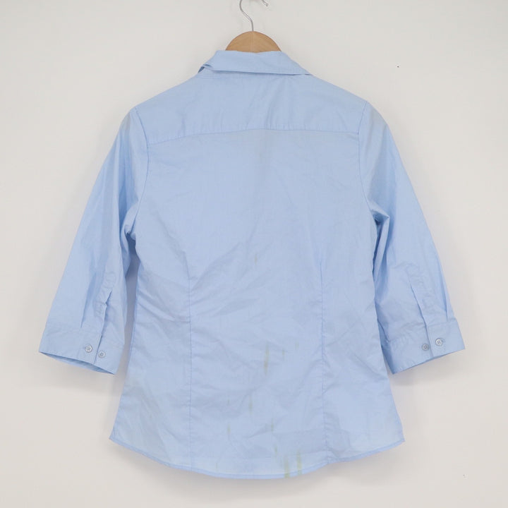 Doublju Womens 3/4 Sleeve Button Up Shirt Light Blue Size M Solid