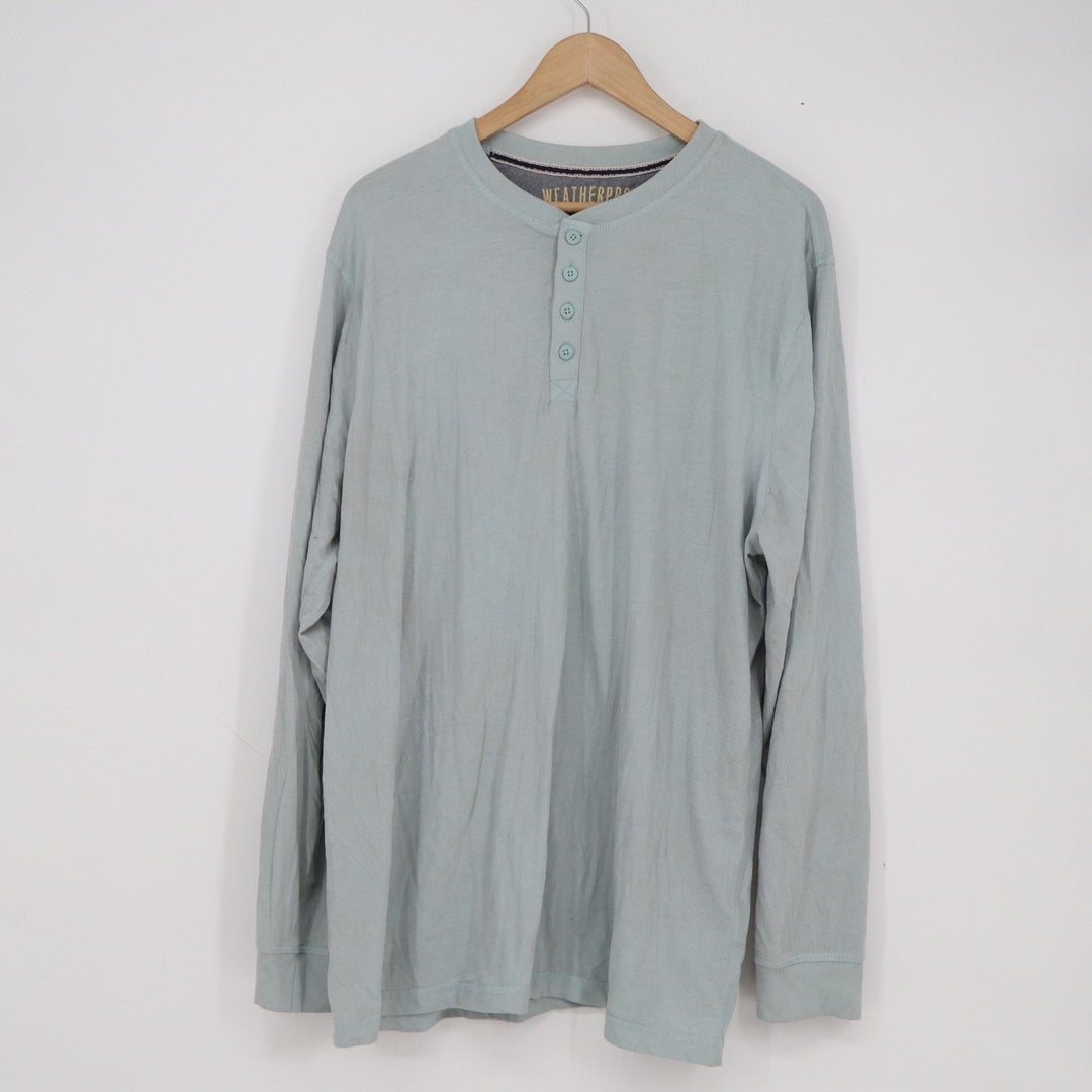 Weatherproof Vintage Mens XXL Light Blue Long Sleeve Henley Shirt